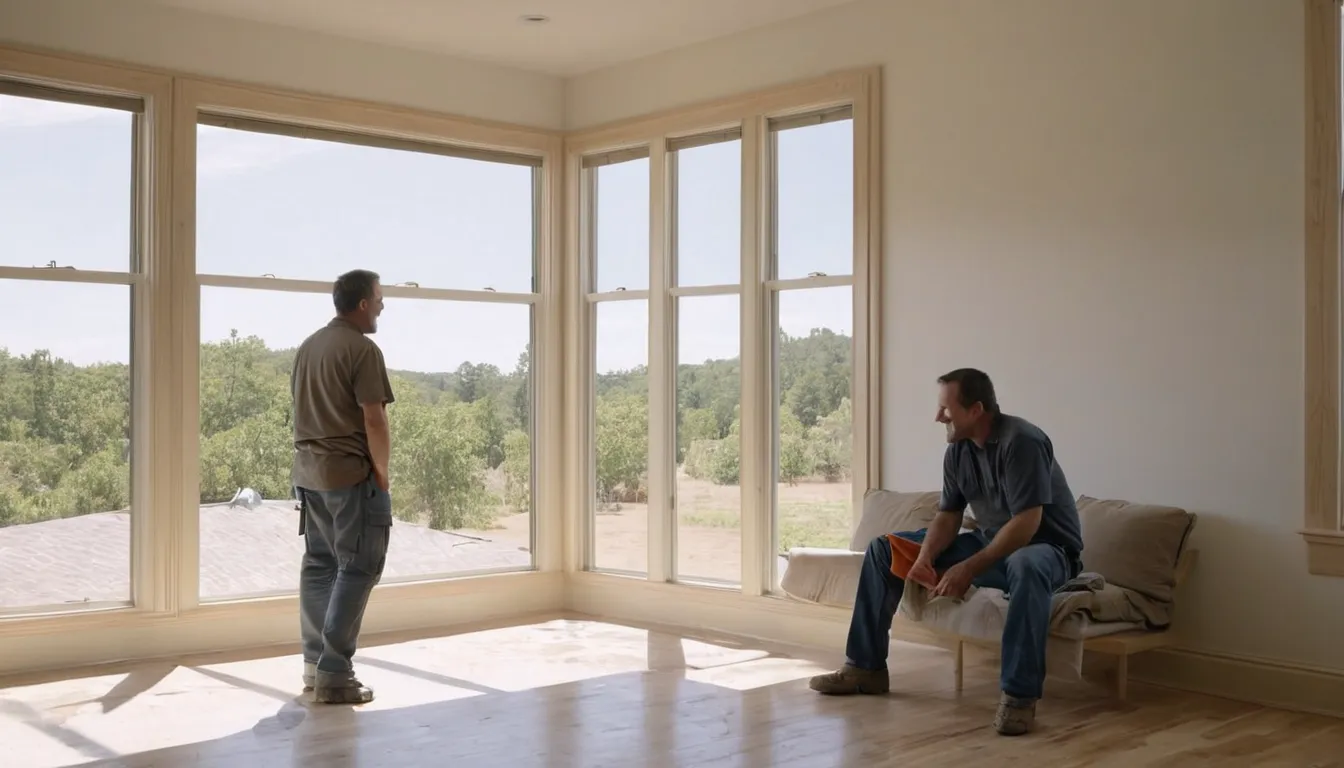 Friendly provider and homeowner checking a new replacement window in a Wixom home